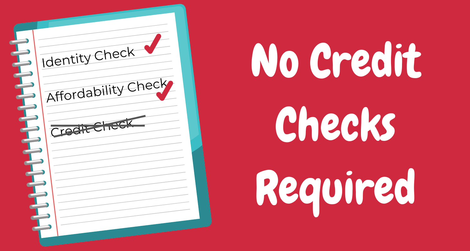 Image of clipboard that reads: identity check, affordability check, no credit check