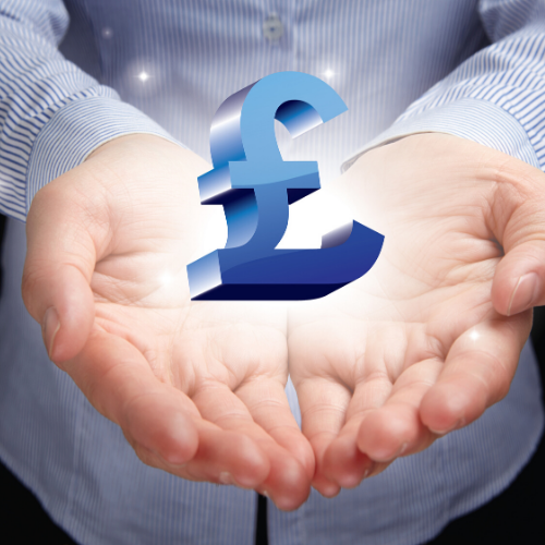 Image of hands cupping a floating Pound symbol